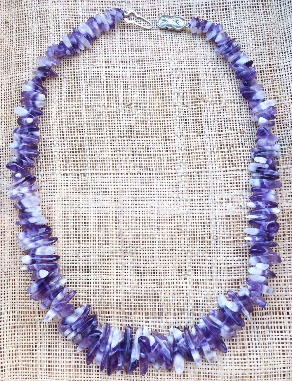 VTG Polished Amethyst Semi Precious Stone Sticks 18" Necklace Sterling Silver